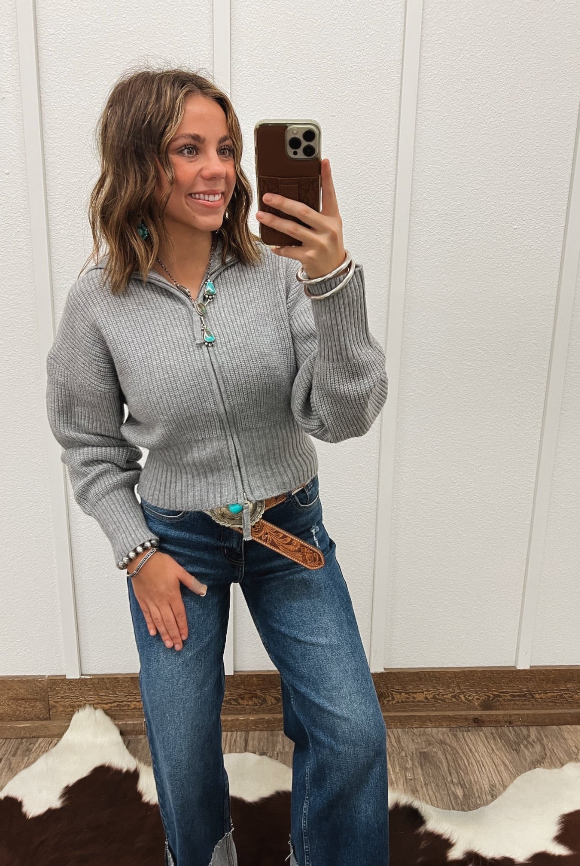 Honky Tonk Collared Zip Up (H Grey)