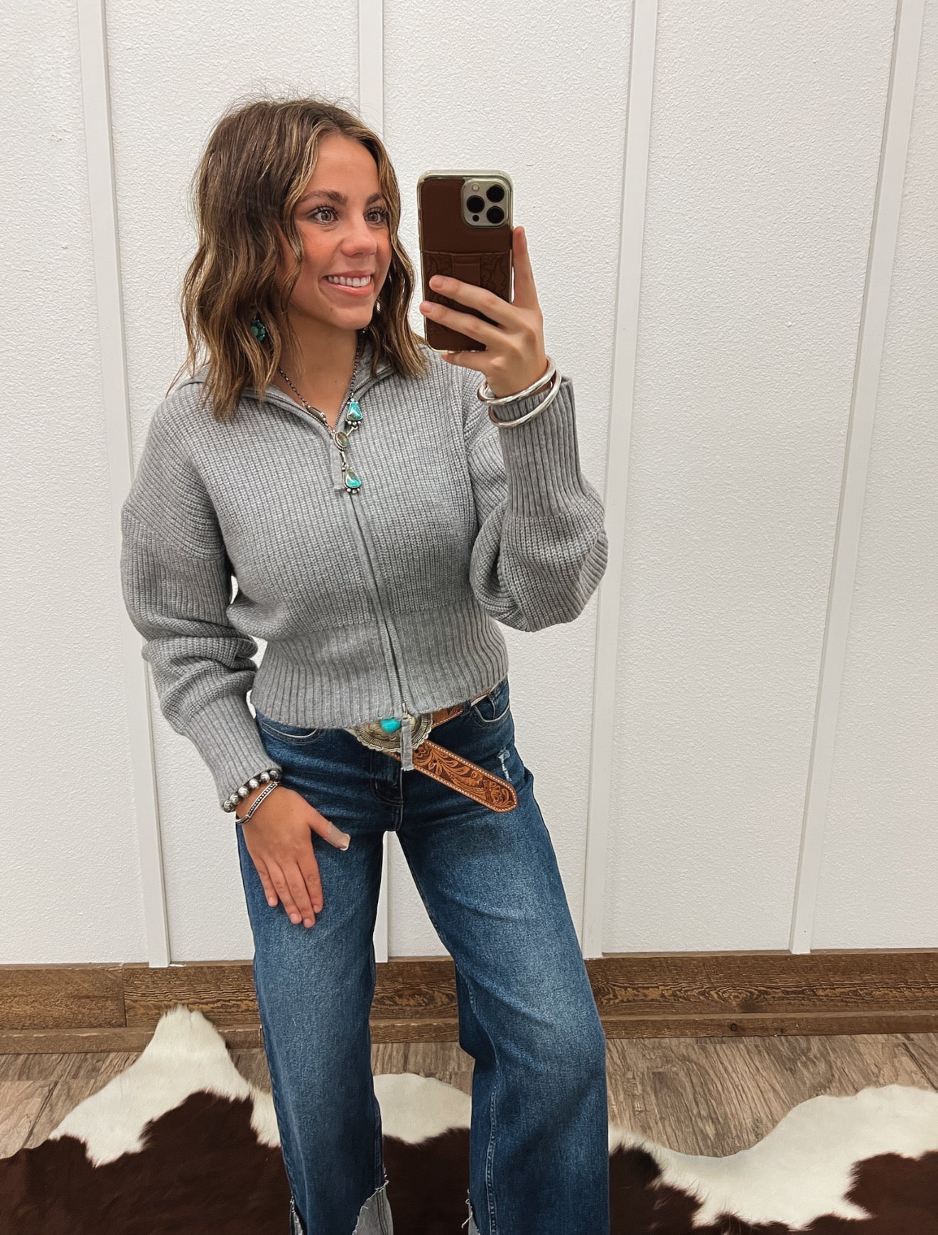 Honky Tonk Collared Zip Up (H Grey)