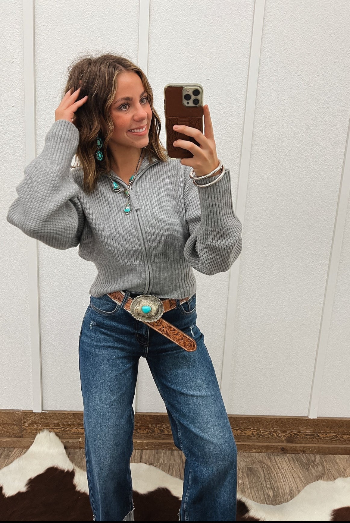 Honky Tonk Collared Zip Up (H Grey)