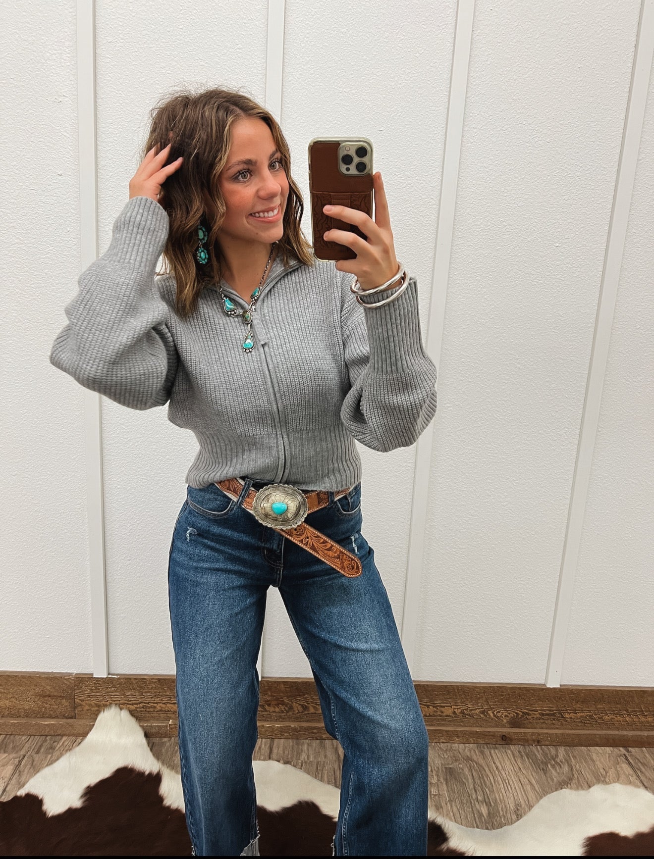 Honky Tonk Collared Zip Up (H Grey)