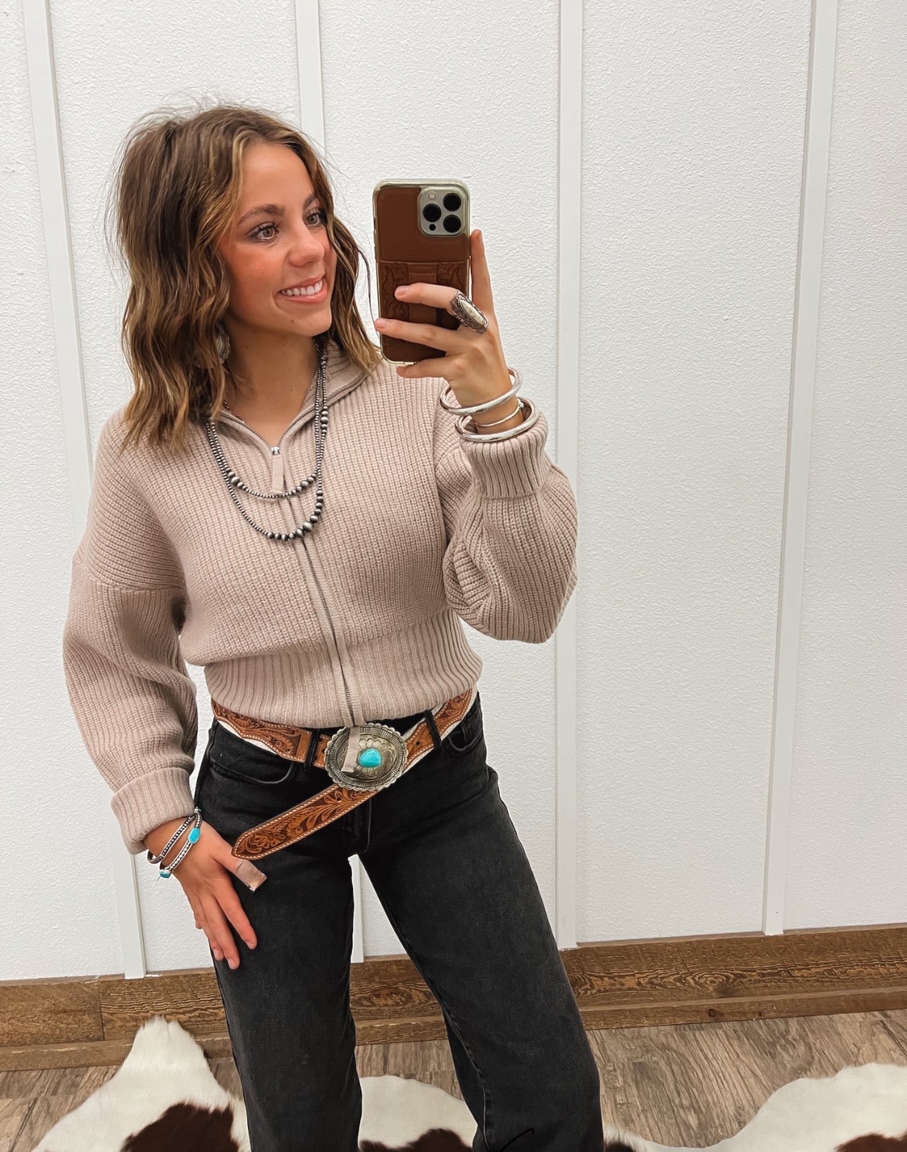 Honky Tonk Collared Zip Up (Ash Mocha)