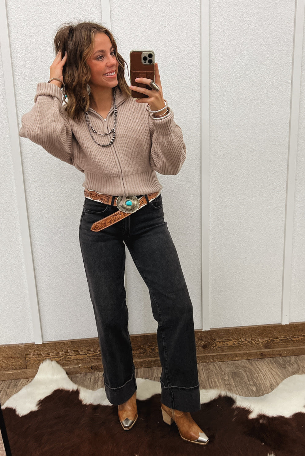 Honky Tonk Collared Zip Up (Ash Mocha)