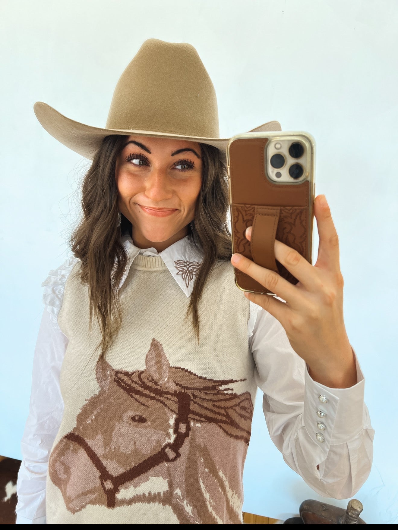 Bootstitch Pony Sweater Dress (Tan)