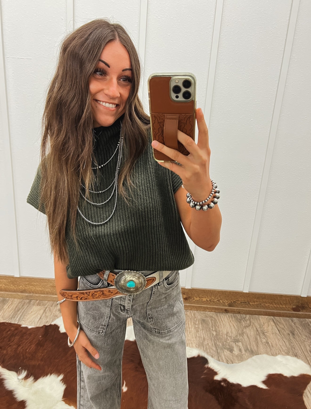 Western Knit Sweater Vest (Dark Olive)