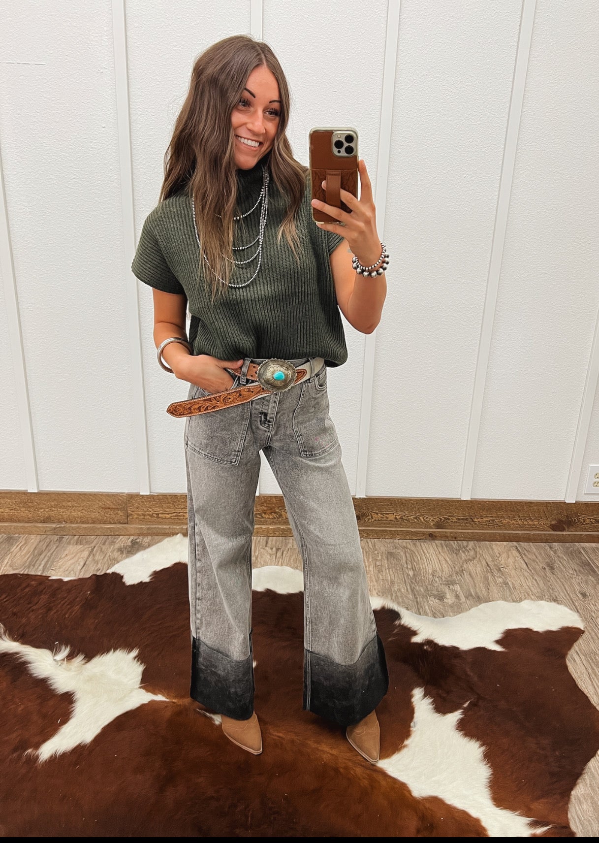 Western Knit Sweater Vest (Dark Olive)