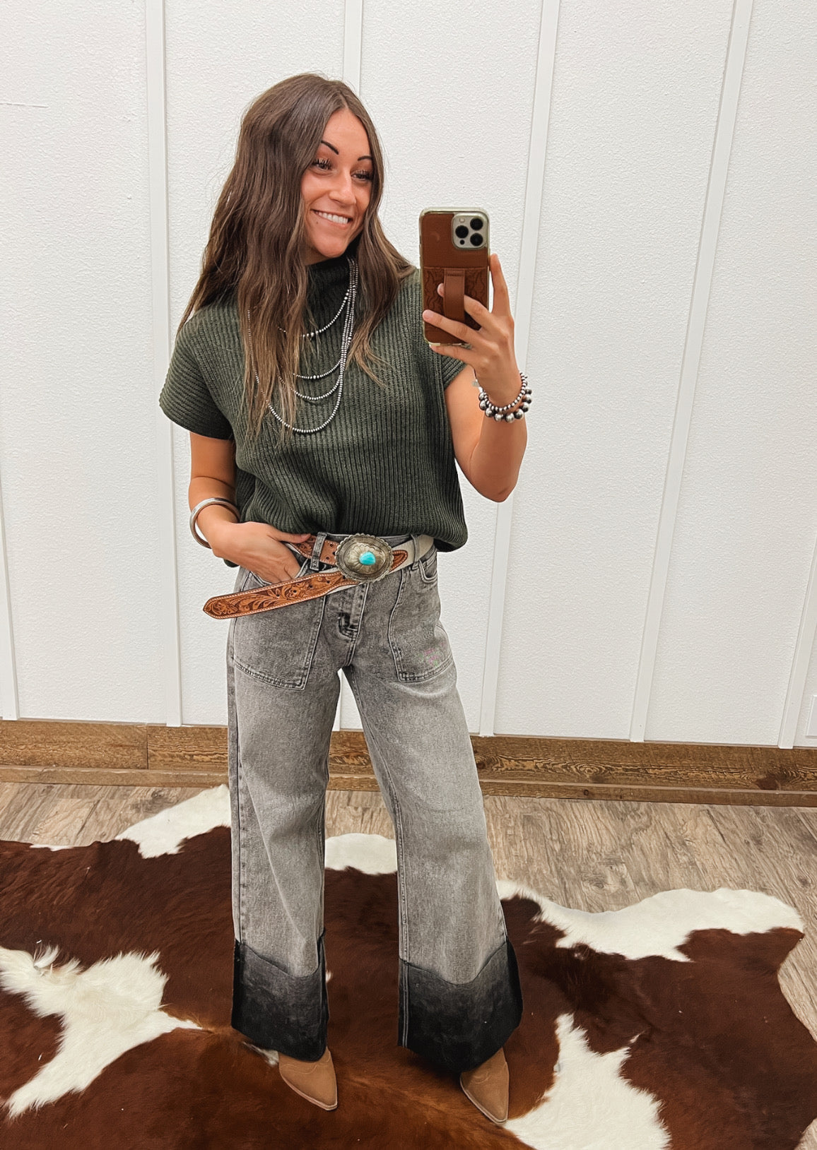 Western Knit Sweater Vest (Dark Olive)