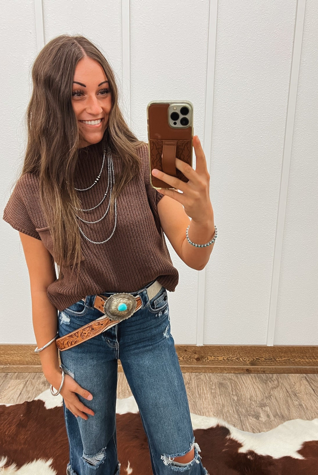 Lasso Knit Sweater Vest (Brown) Tops - Sweaters