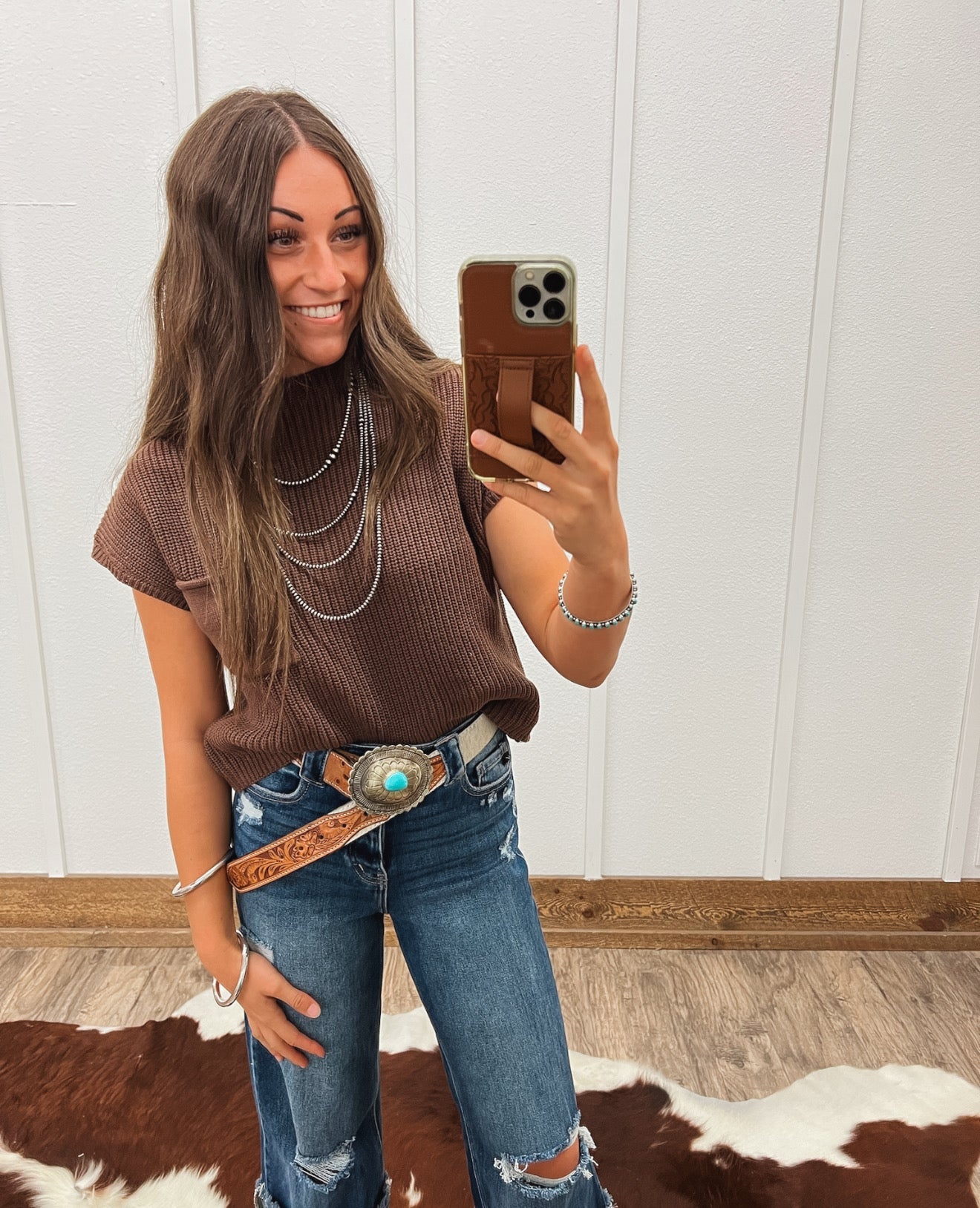 Lasso Knit Sweater Vest (Brown) Tops - Sweaters