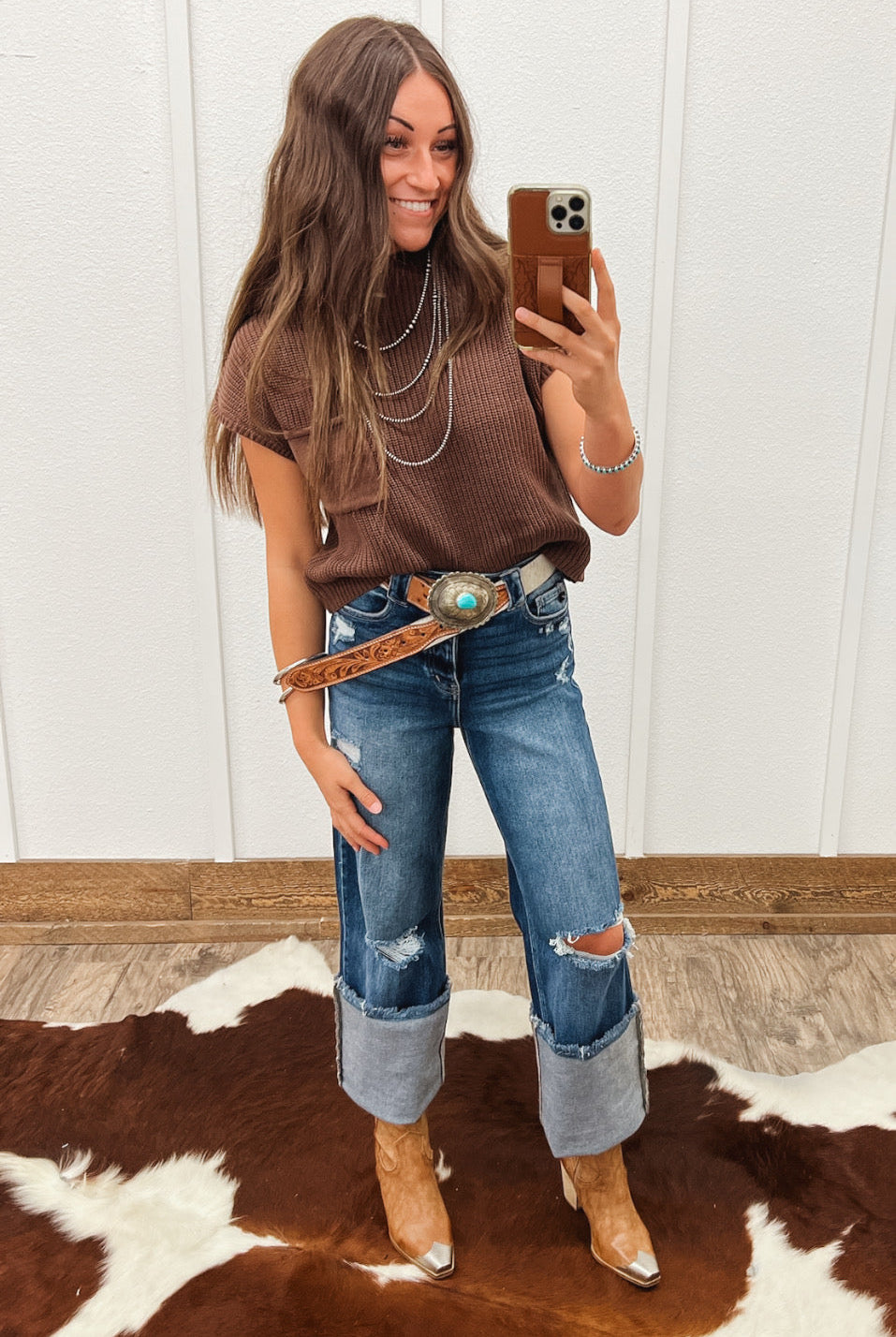 Lasso Knit Sweater Vest (Brown) Tops - Sweaters