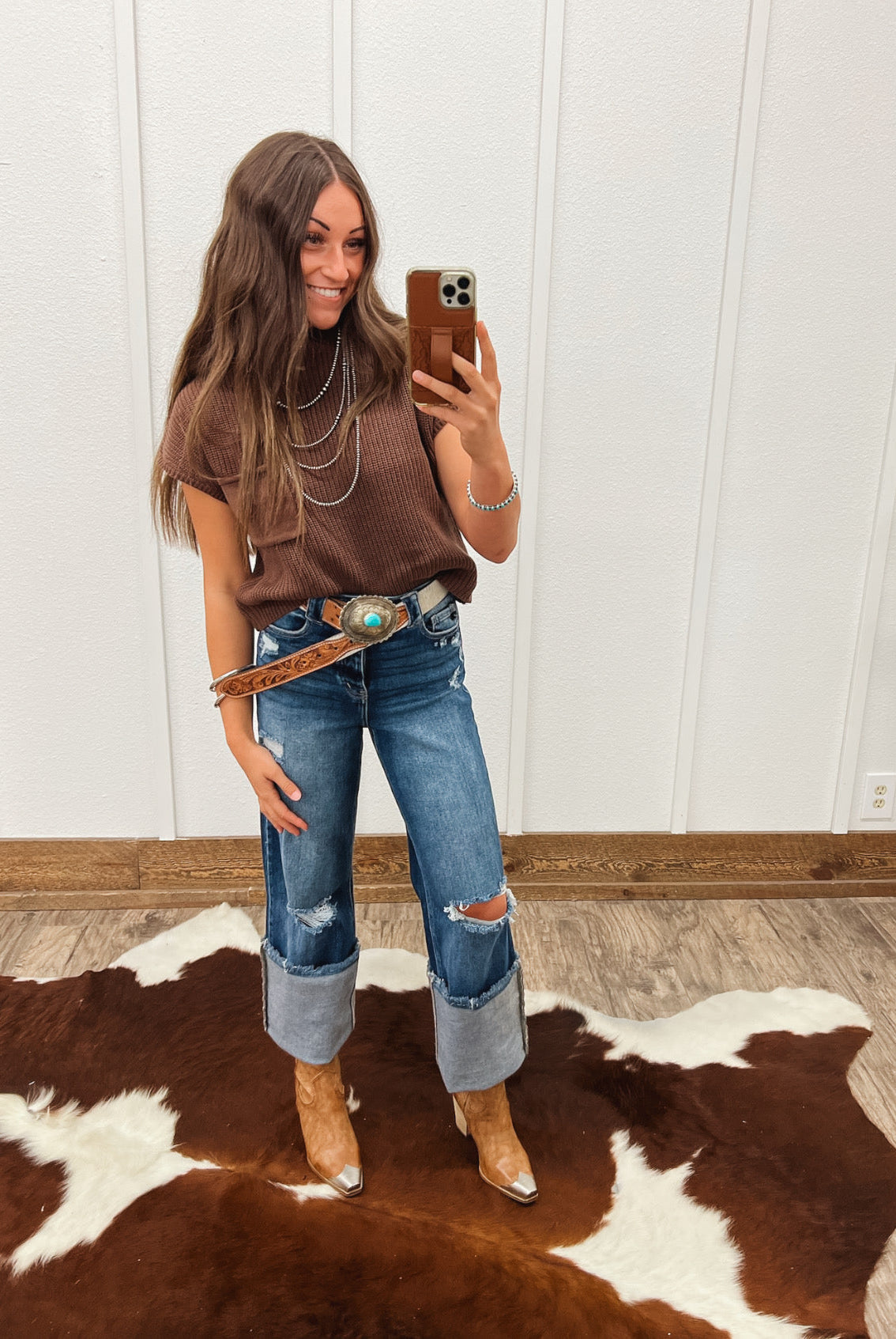 Lasso Knit Sweater Vest (Brown) Tops - Sweaters