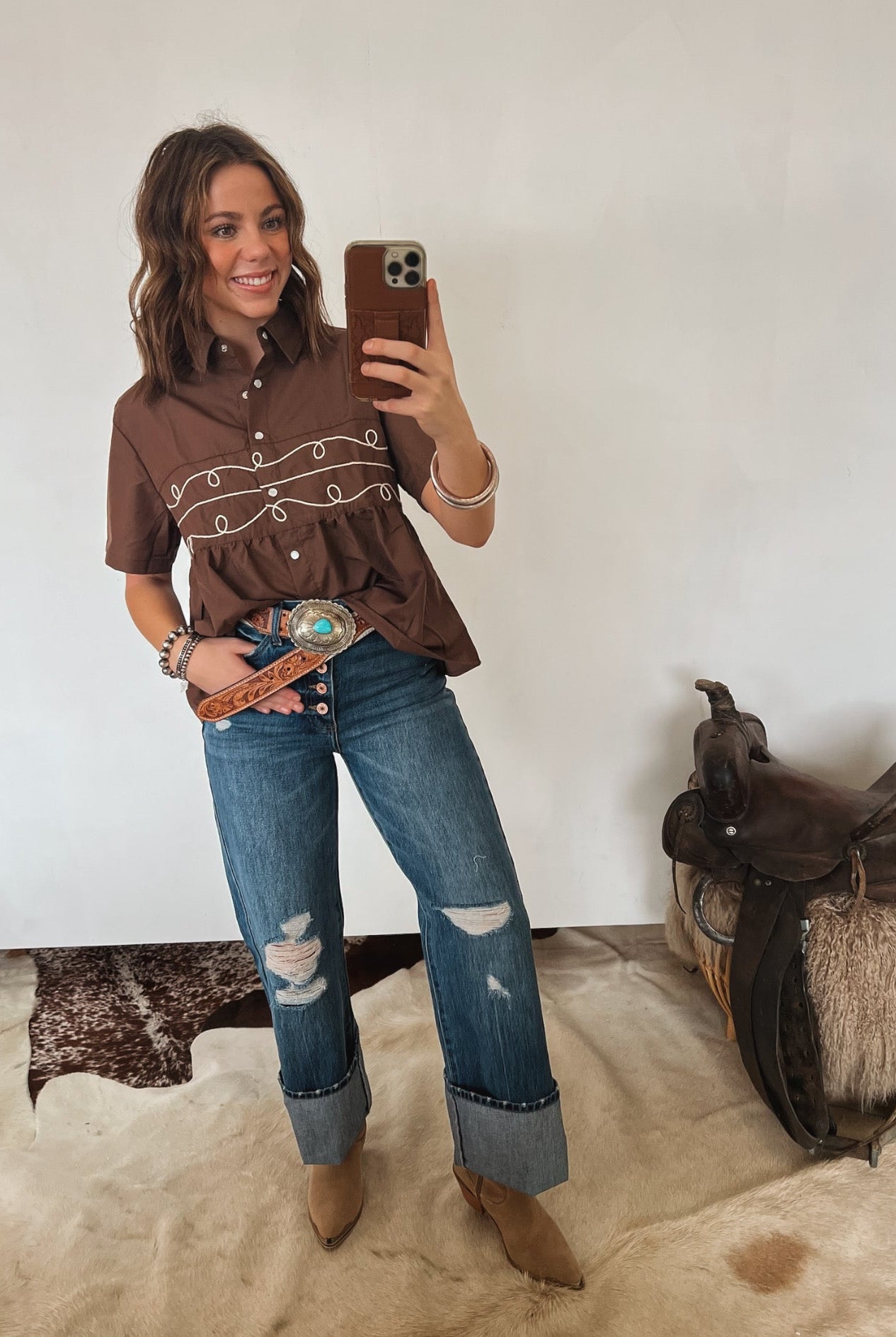Cowgirls Wanna Have Fun Top (Brown)