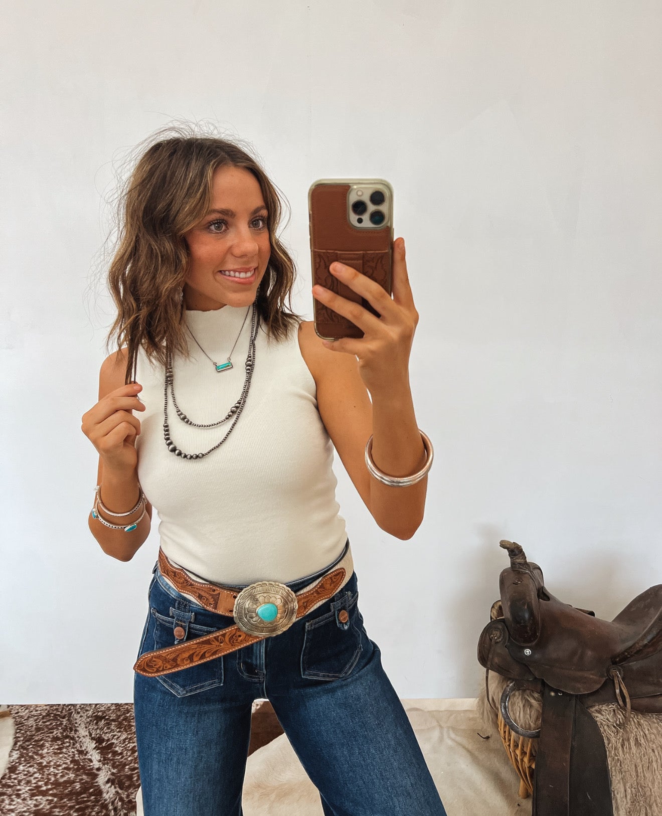 Turtleneck Tank Bodysuit (Cream) Tops - Sweaters