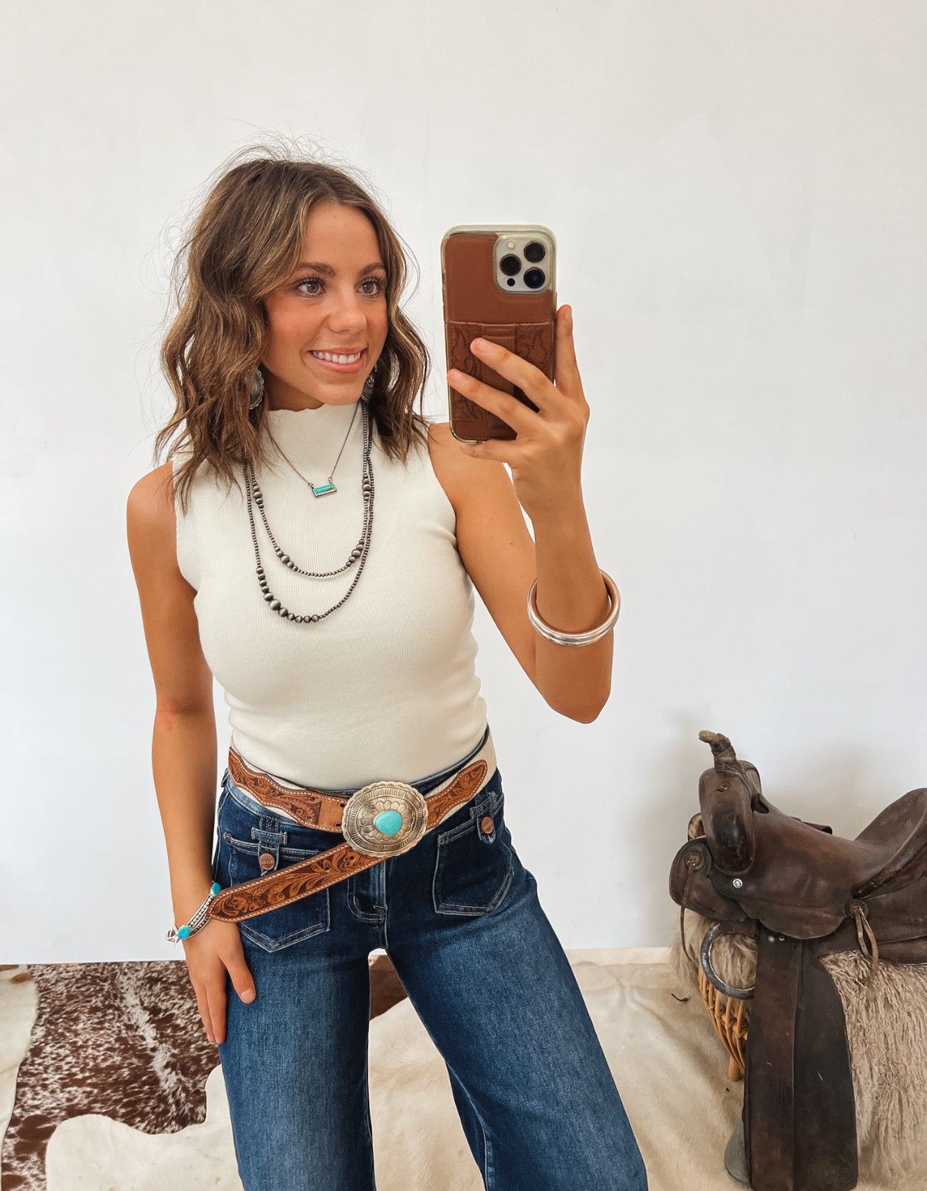 Turtleneck Tank Bodysuit (Cream) Tops - Sweaters