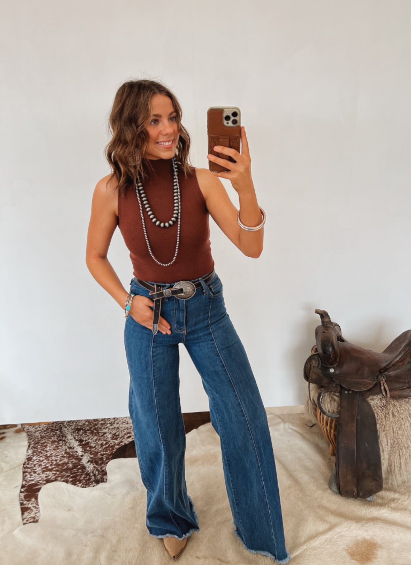 Turtleneck Tank Bodysuit (Sable) Tops - Sweaters
