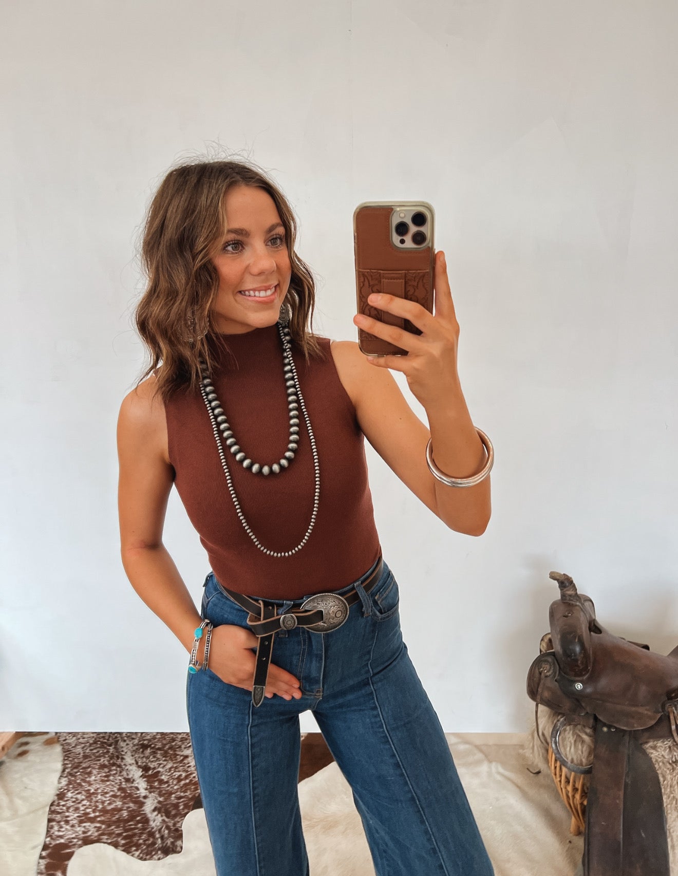 Turtleneck Tank Bodysuit (Sable) Tops - Sweaters