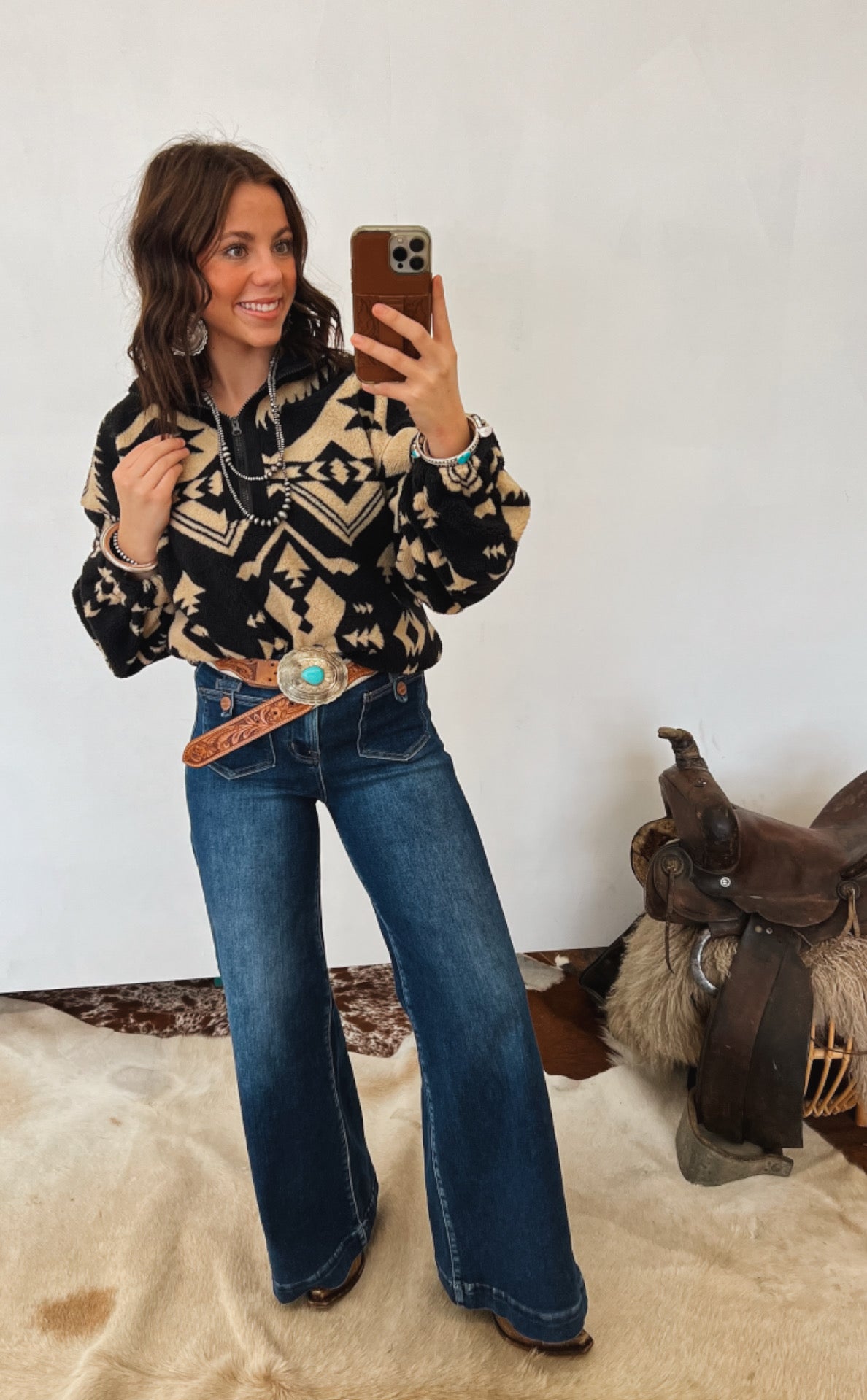 Aztec Teddy Sherpa Quarter Zip Jacket Tops - Outwear