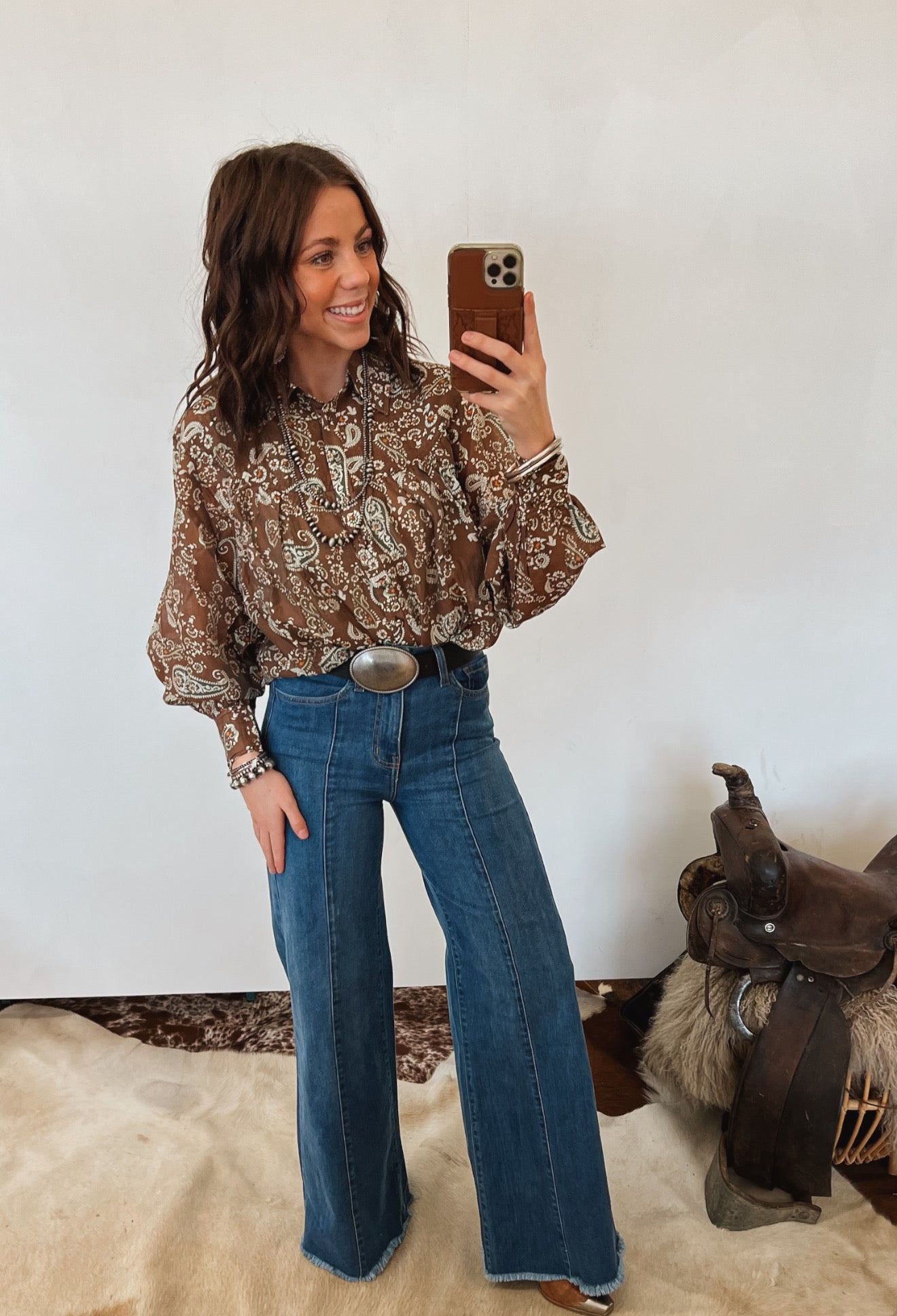 Paisley Button Down Blouse Tops -Blouses