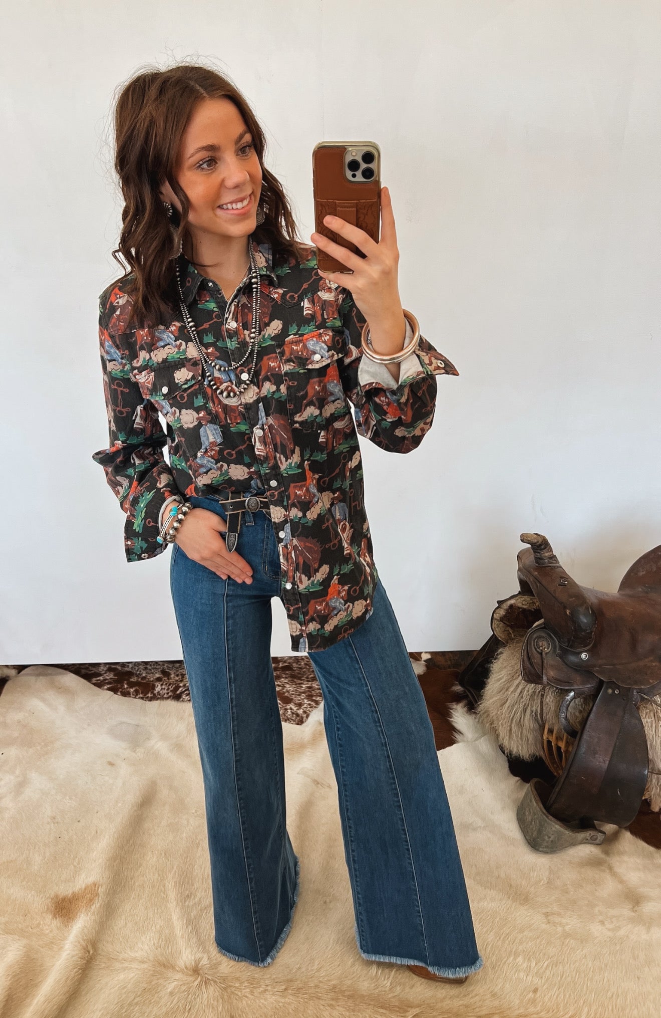 Workin’ Cowboy Denim Pearl Snap Tops - Sweaters