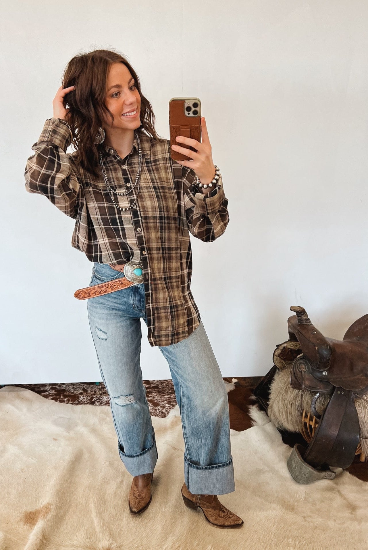 Western Ways Plaid Top Tops - Sweaters
