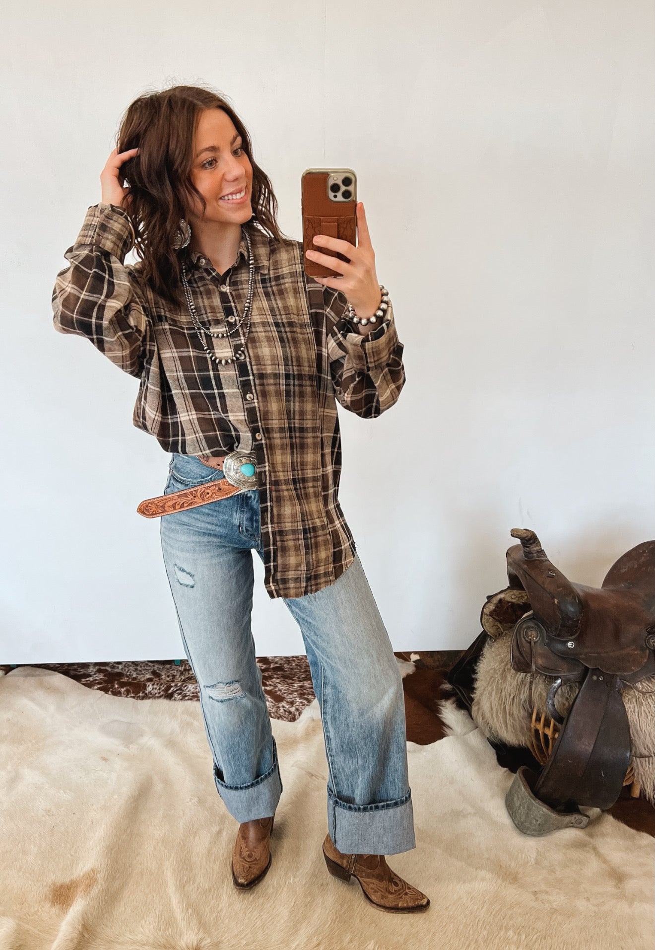 Western Ways Plaid Top Tops - Sweaters