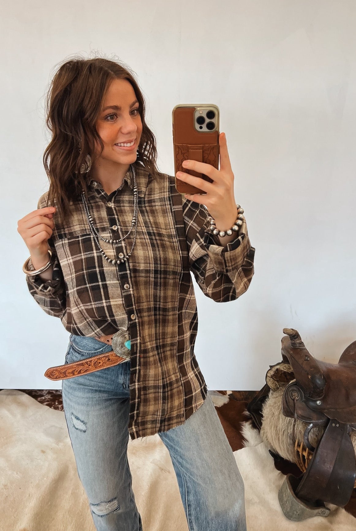Western Ways Plaid Top Tops - Sweaters