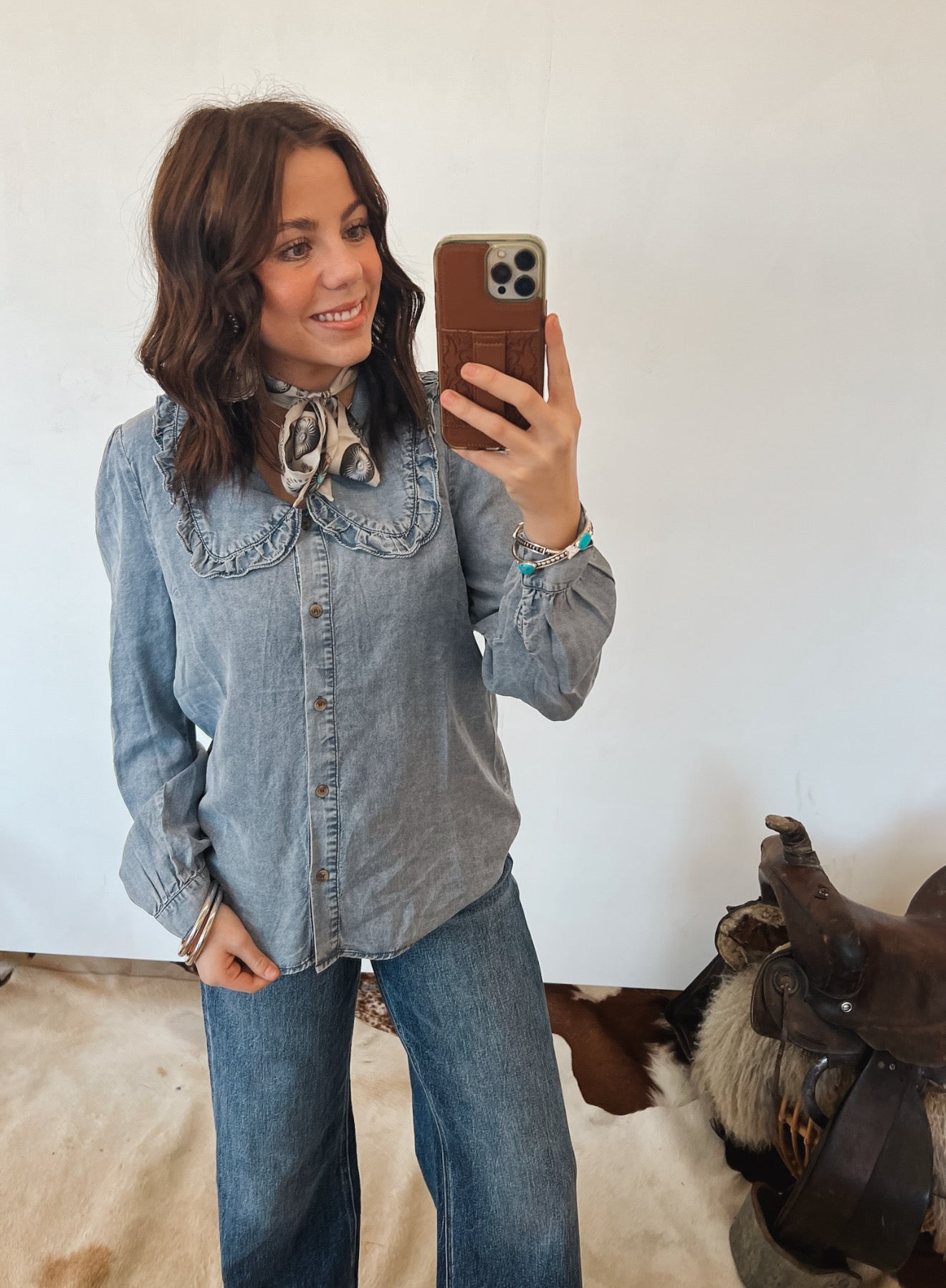 Peter Denim Collared Top