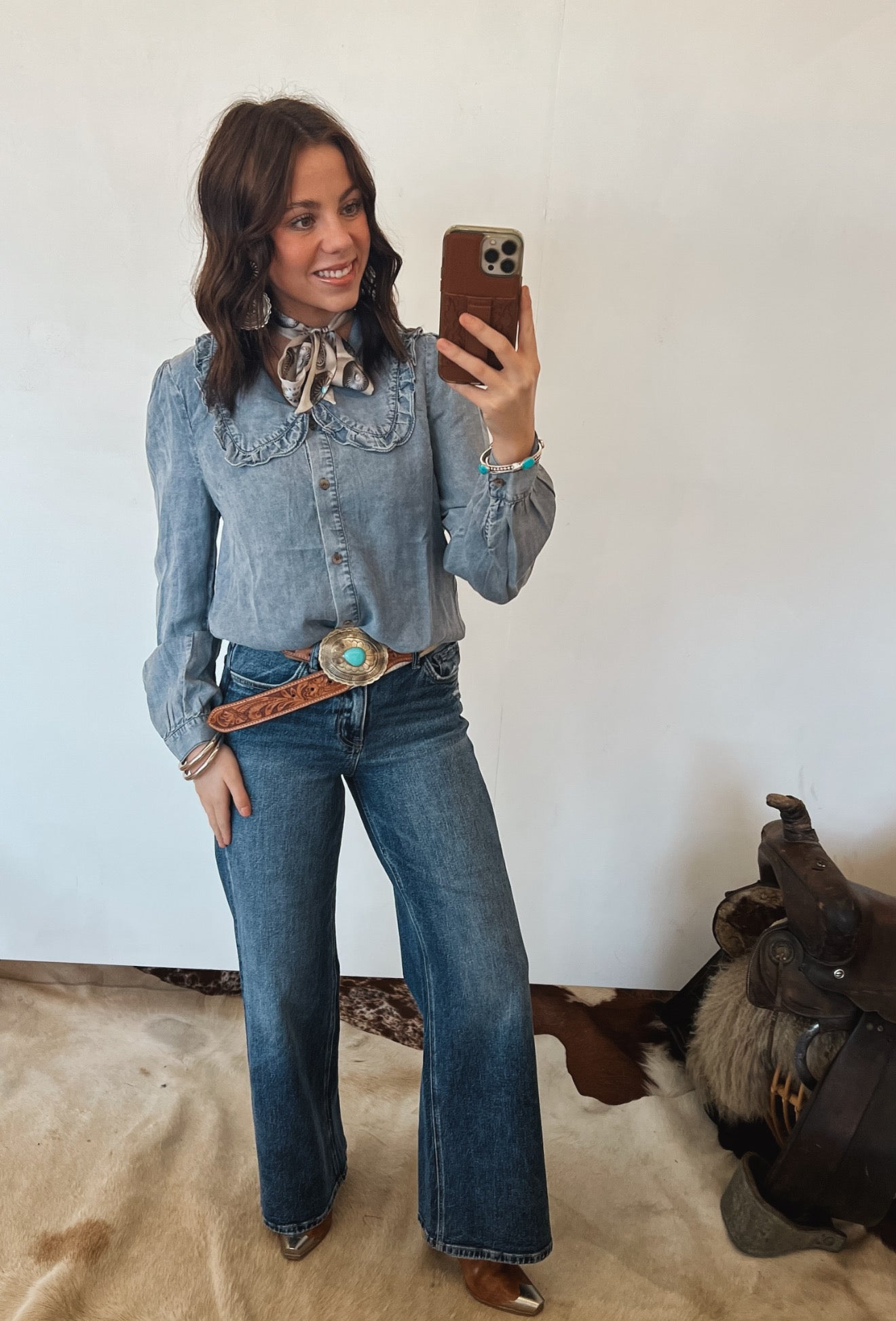 Peter Denim Collared Top