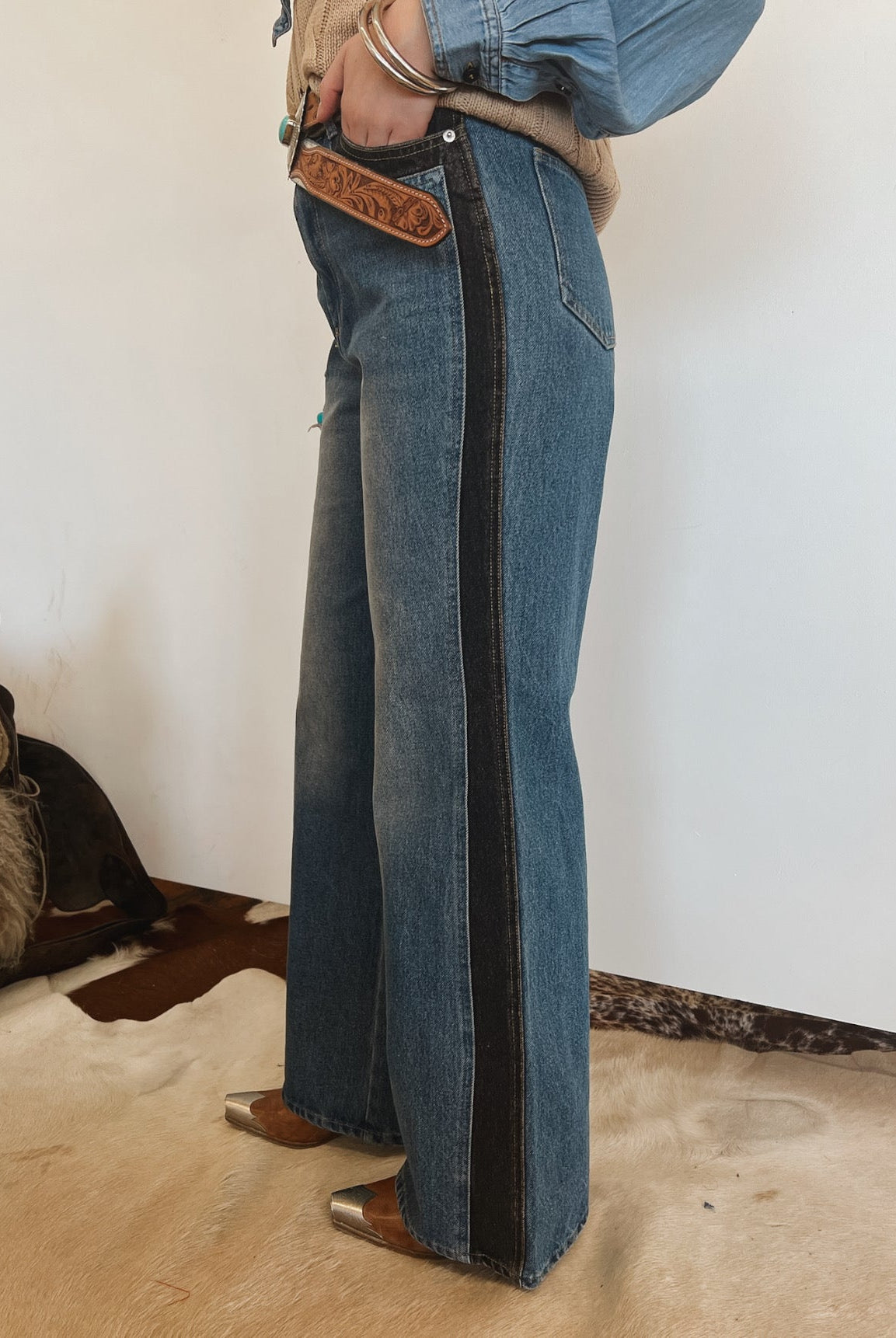 Two Tone Wide Leg Denim (23454)