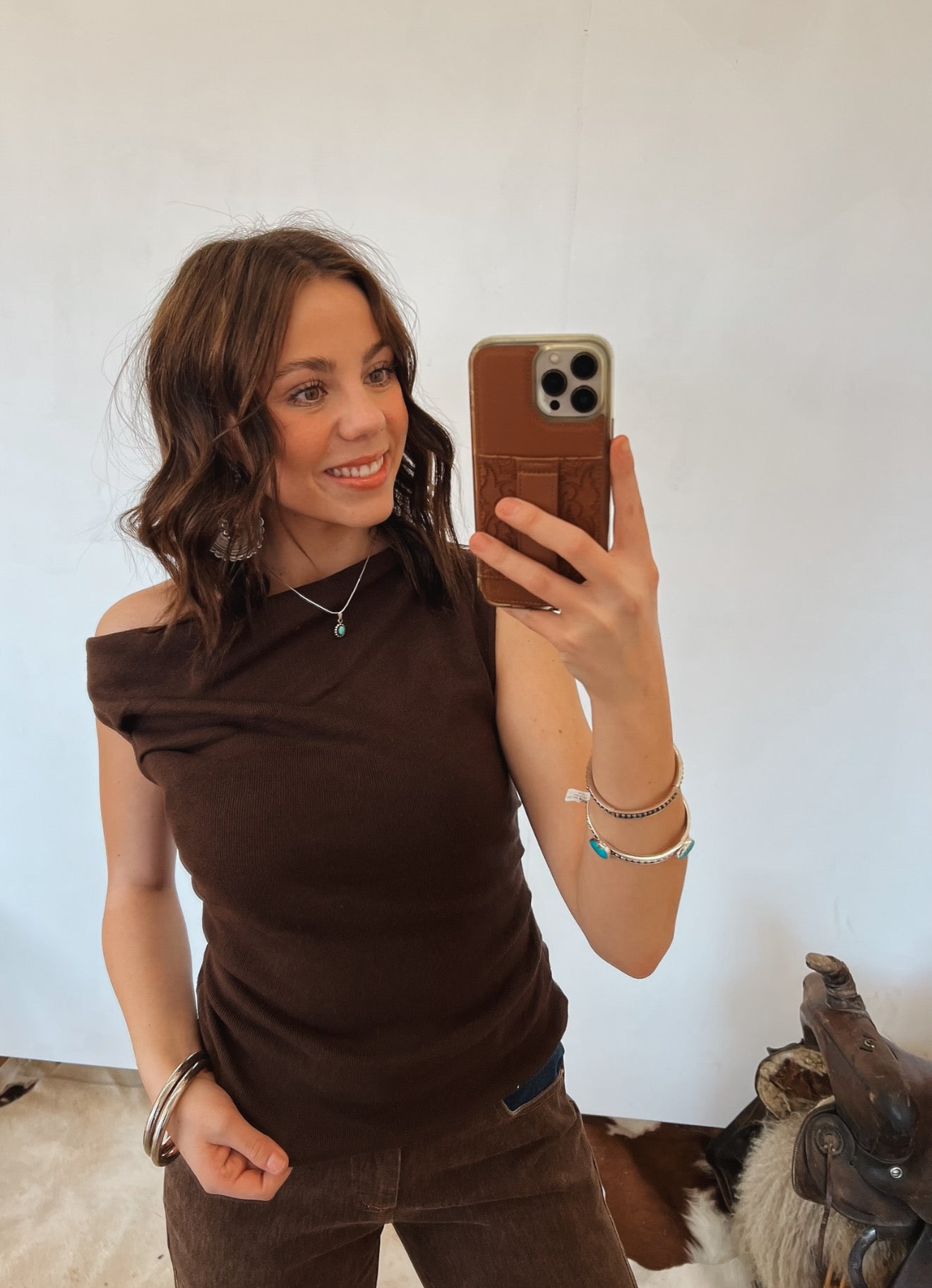 Plain Jane Asymmetrical Tank Top (Brown)