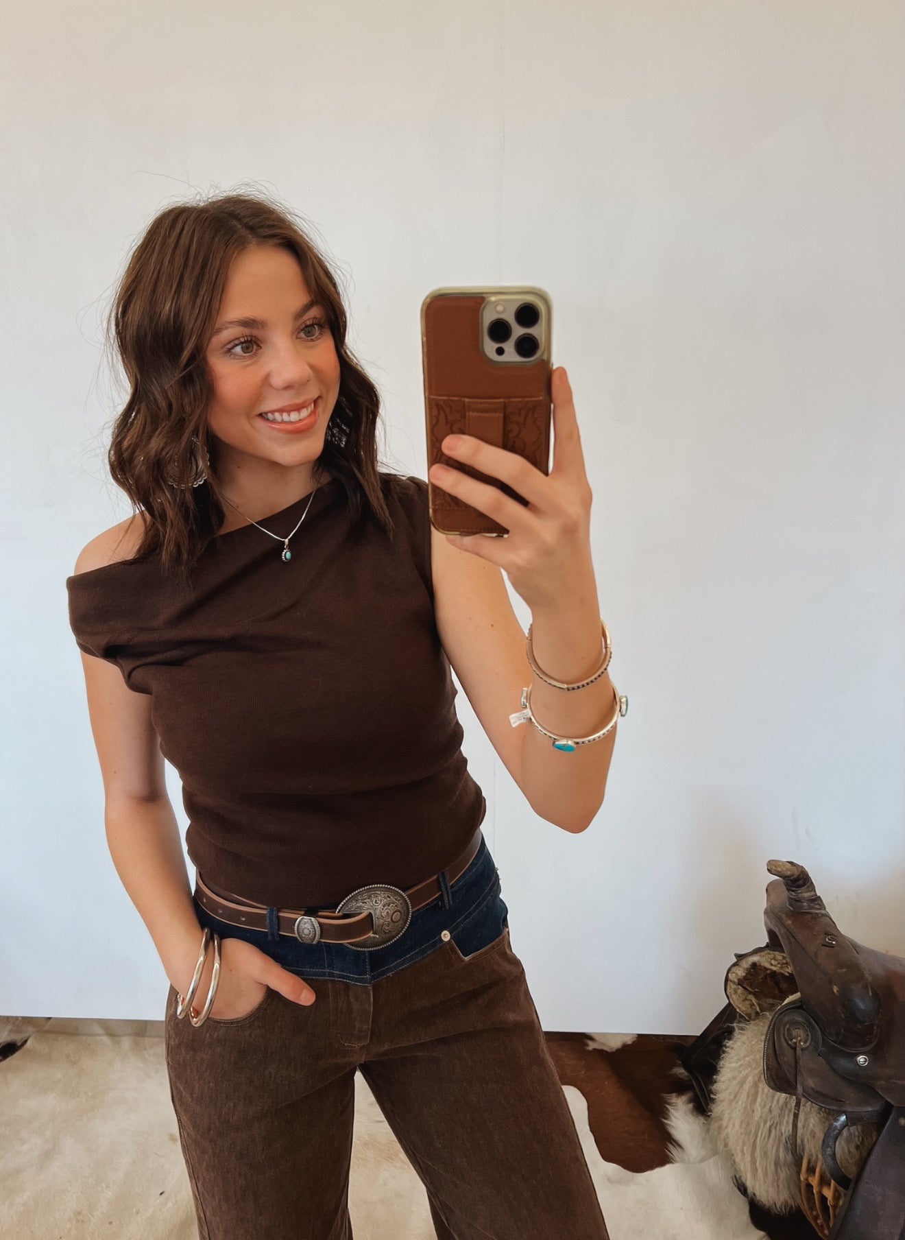 Plain Jane Asymmetrical Tank Top (Brown)