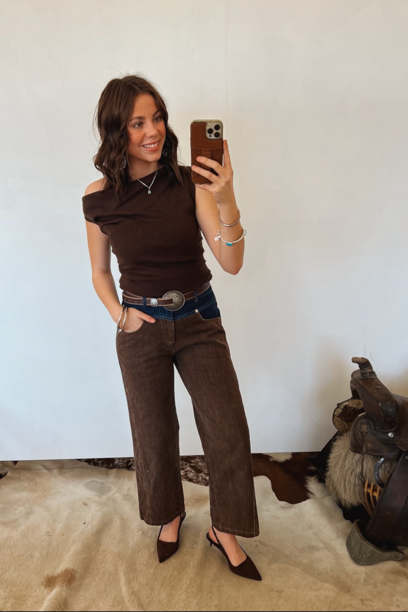 Plain Jane Asymmetrical Tank Top (Brown)