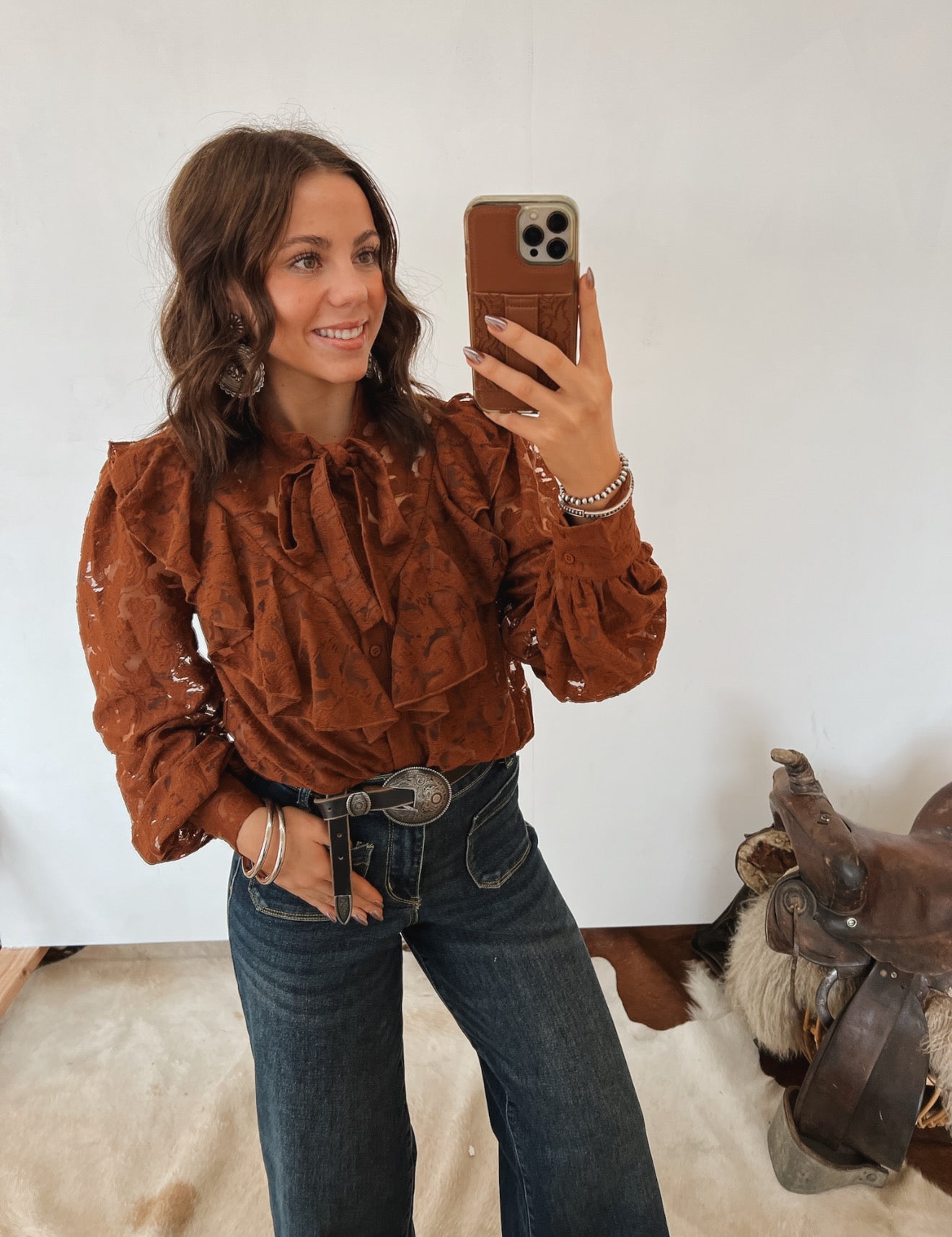 We Owned The Ruffle Lace Blouse (Brown)
