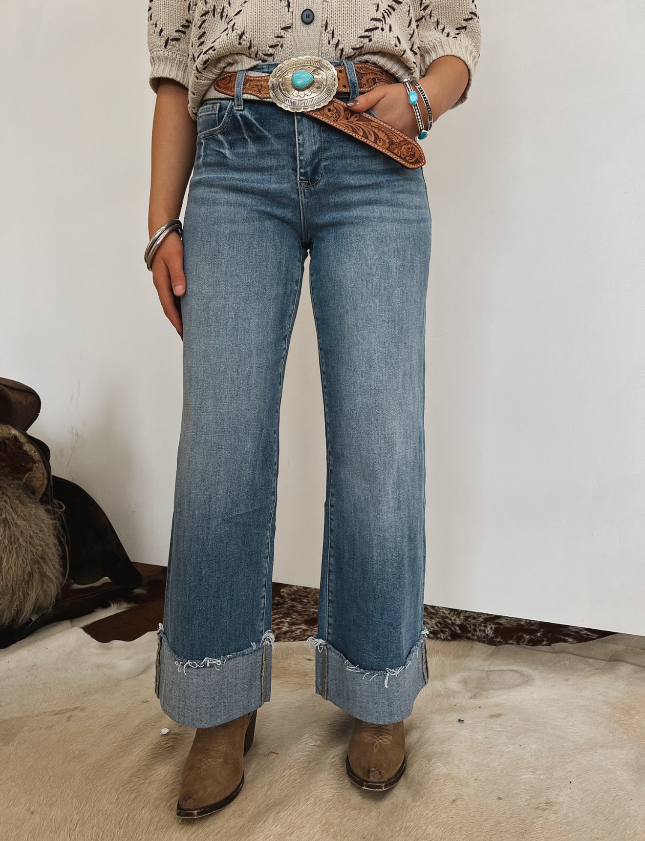 Southbound Wide Leg Cuffed Denim (1312)