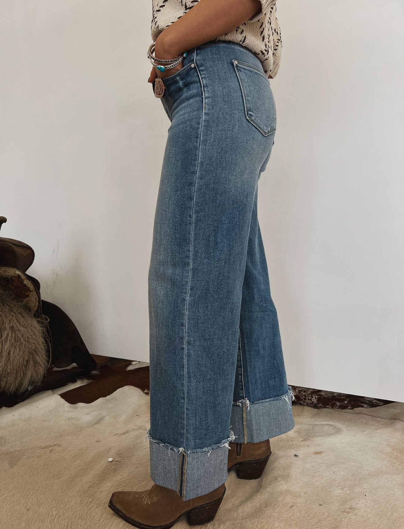 Southbound Wide Leg Cuffed Denim (1312)