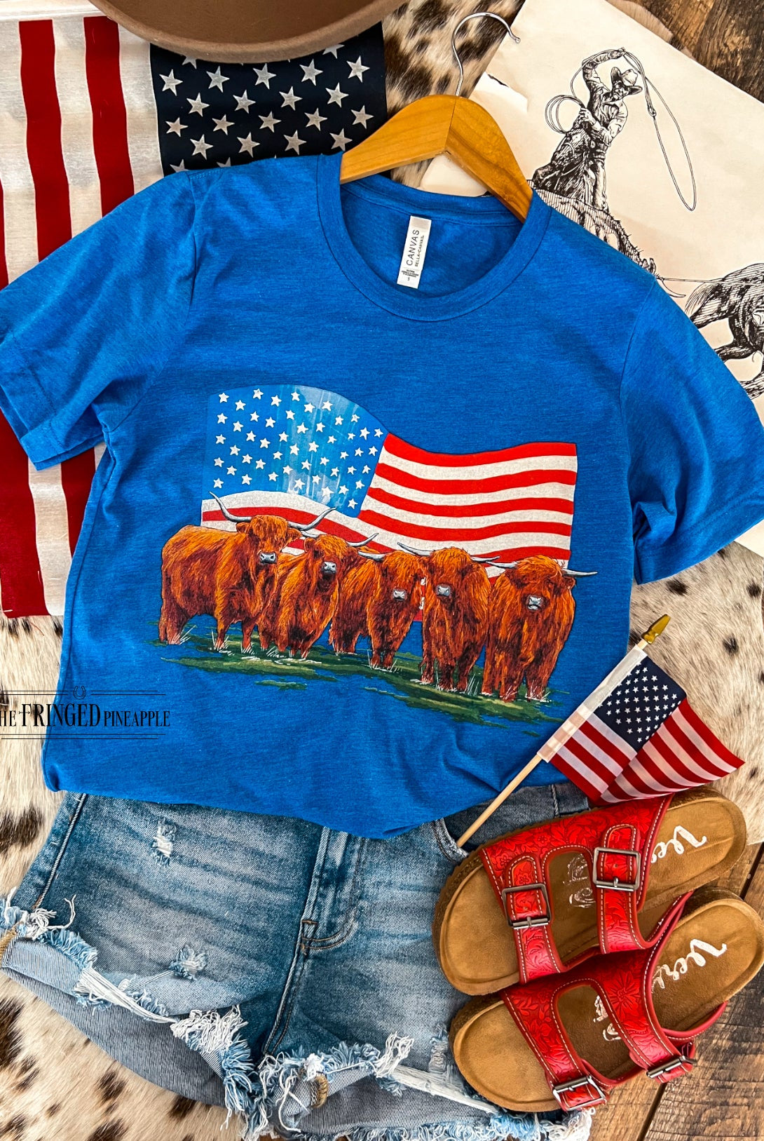 Western 4th Of July- USA Highlands Tee(True Royal Blue)