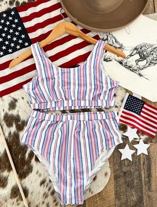American Stripes High Waisted Swimsuit(womens)