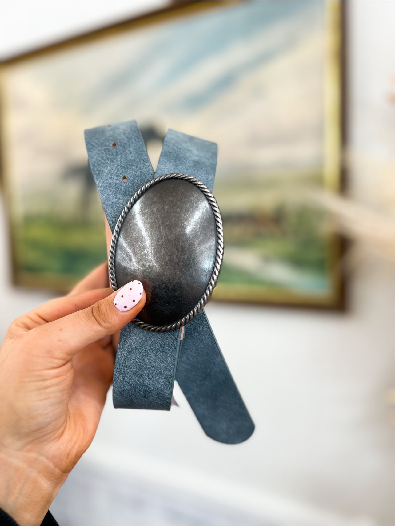 Western Oval Buckle Belt (Admiral Blue/Silver)