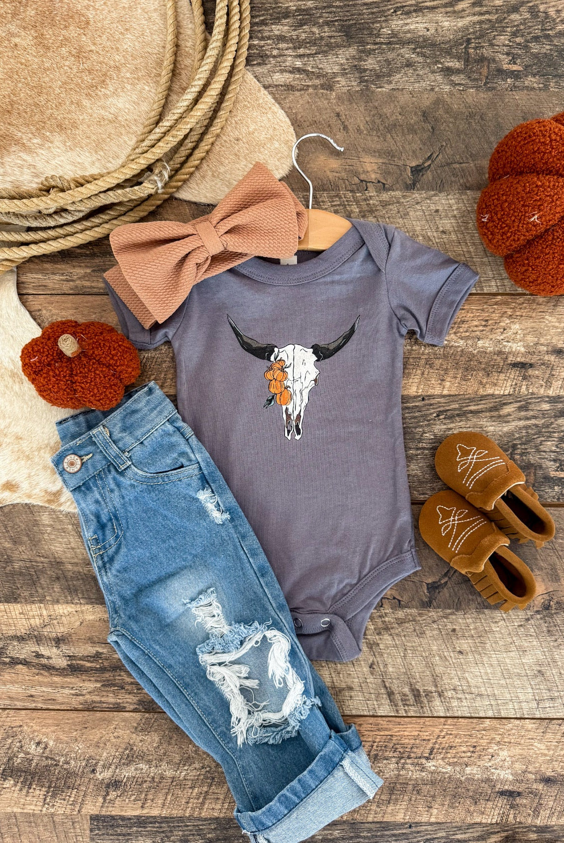 🐂 Western Pumpkin Skull Graphic- Tee/Onesie (Infant Toddler Youth)