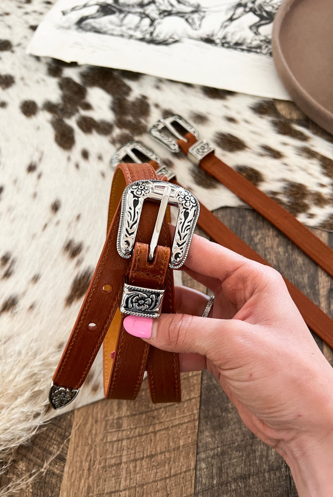 Skinny Western Belt(Tan) AD101