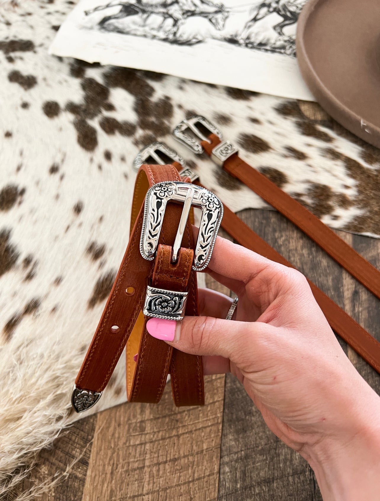 Skinny Western Belt(Tan) AD101