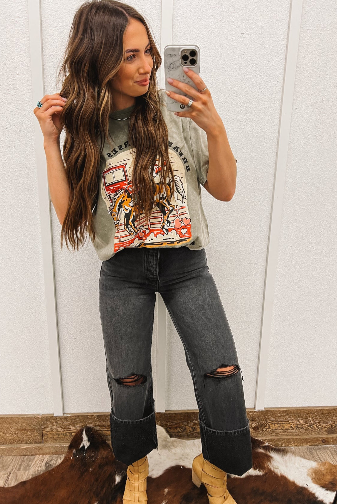 Breakin’ Horses & Breakin Hearts Valentines Tee (Adult)(Stone Wash Green)