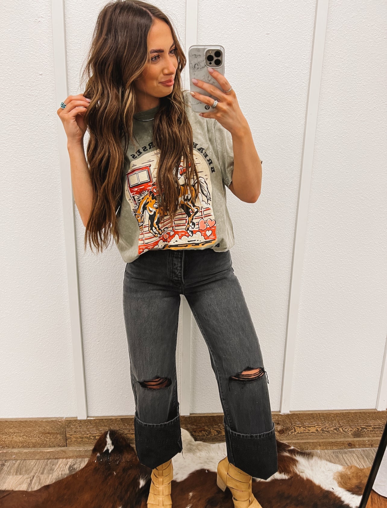 Breakin’ Horses & Breakin Hearts Valentines Tee (Adult)(Stone Wash Green)