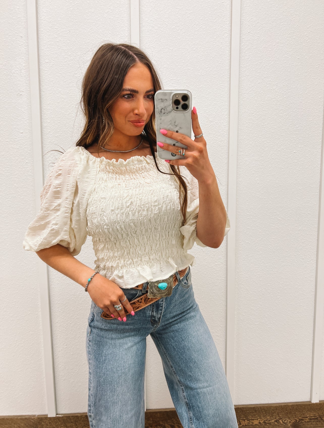 Blushing Over You Smocked Blouse(cream)
