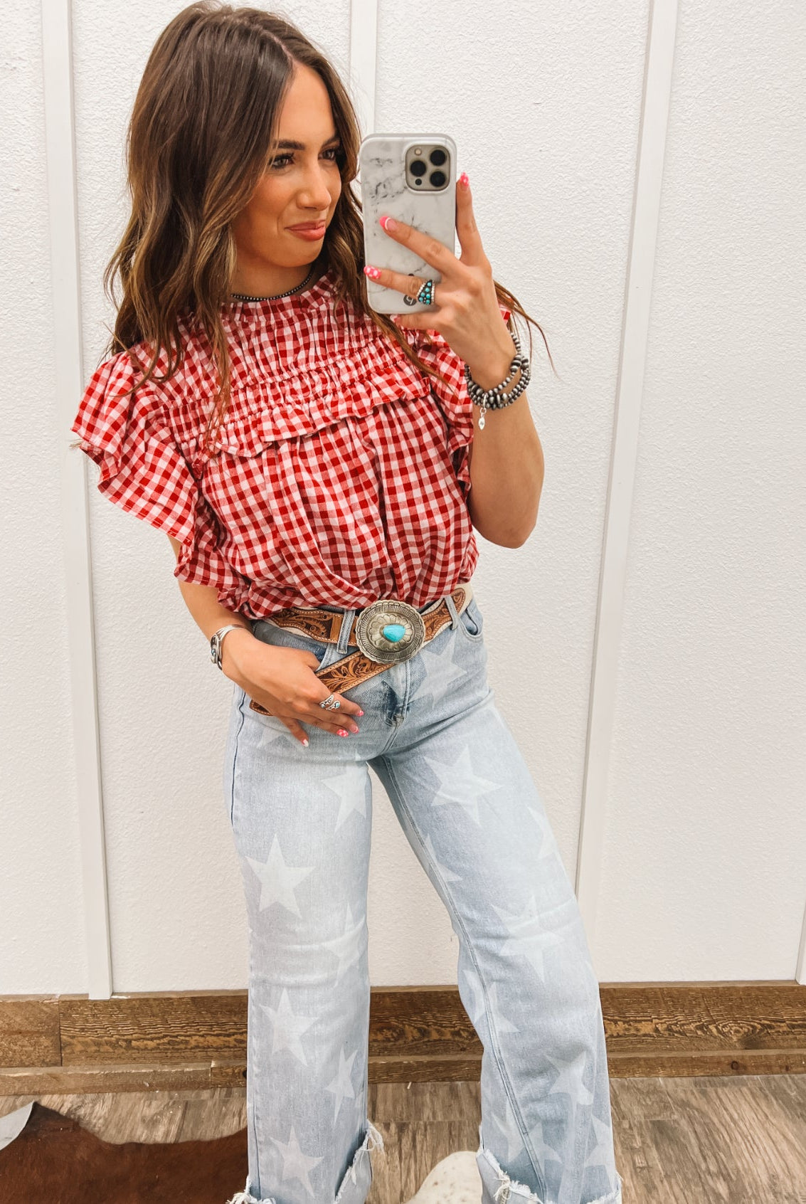 Lady Freedom Plaid Blouse(Red)