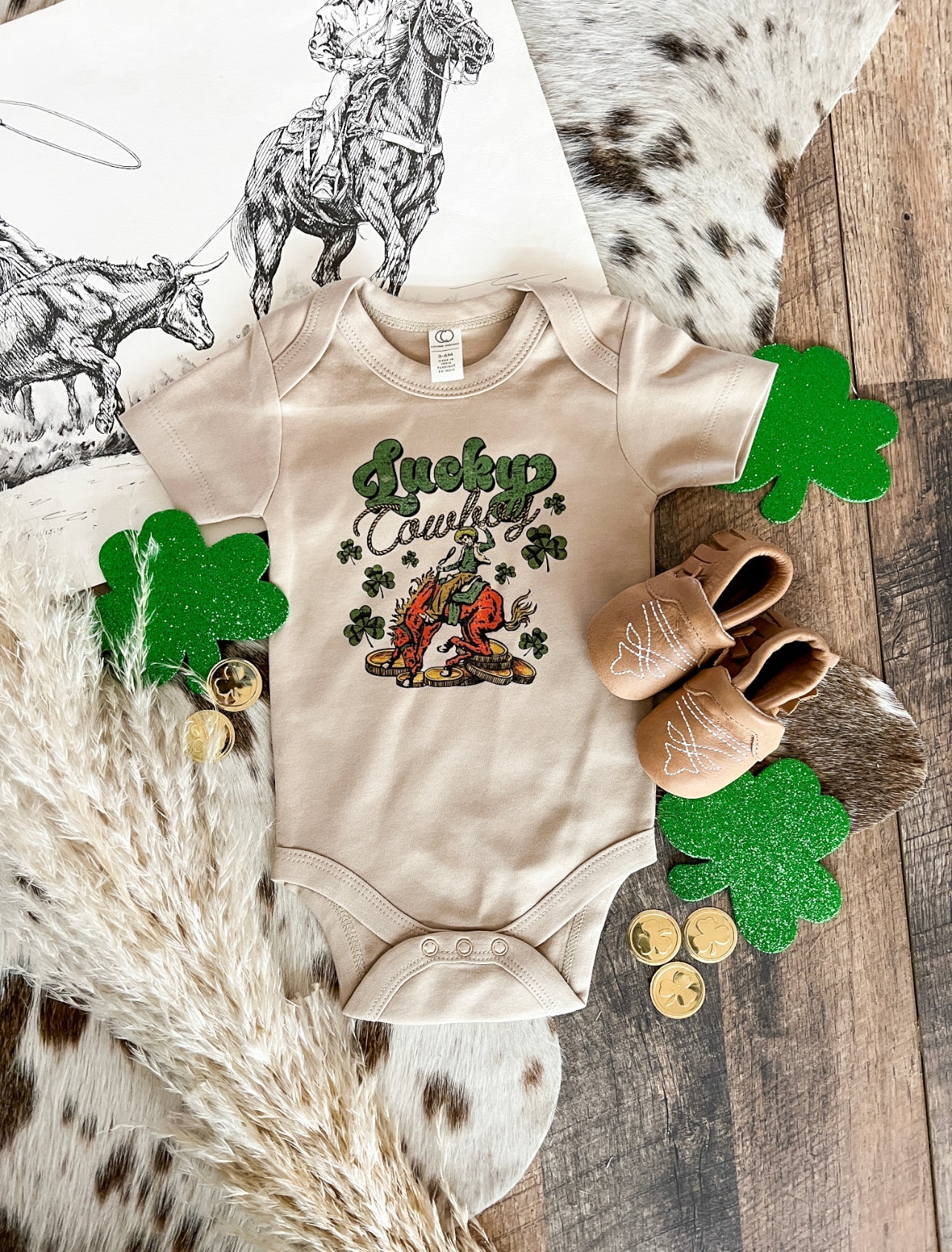 Lucky Cowboy St Patrick’s Tee/Onesie(little kid)Clay