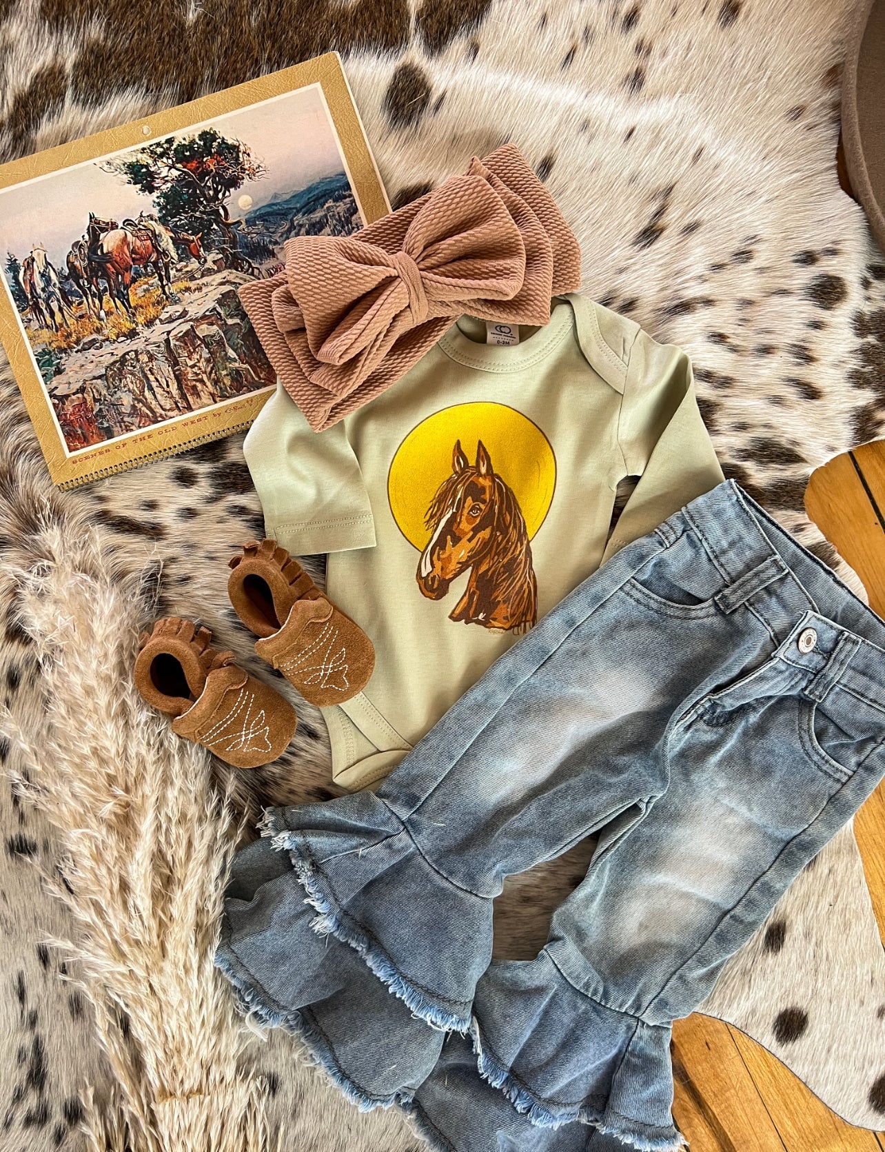 Vintage Moon Horse Longsleeve Onesie/Short Tee(little kid)