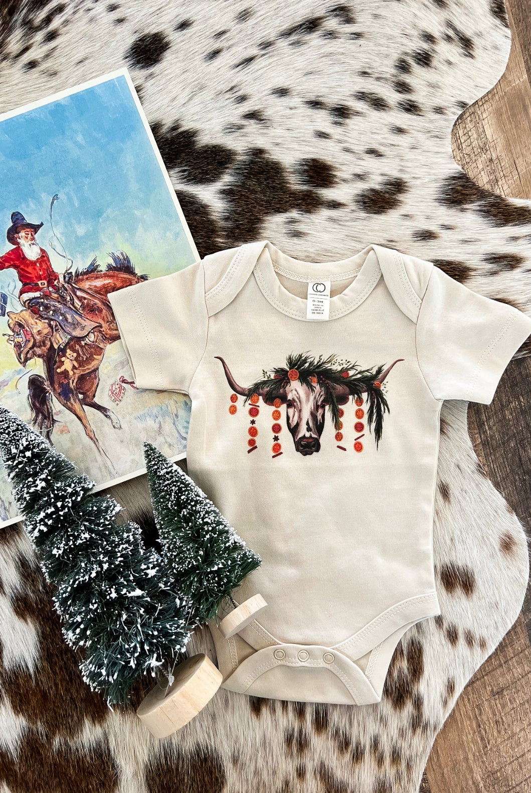Orange Garland Longhorn Christmas Design (Onesie/Youth Tee)