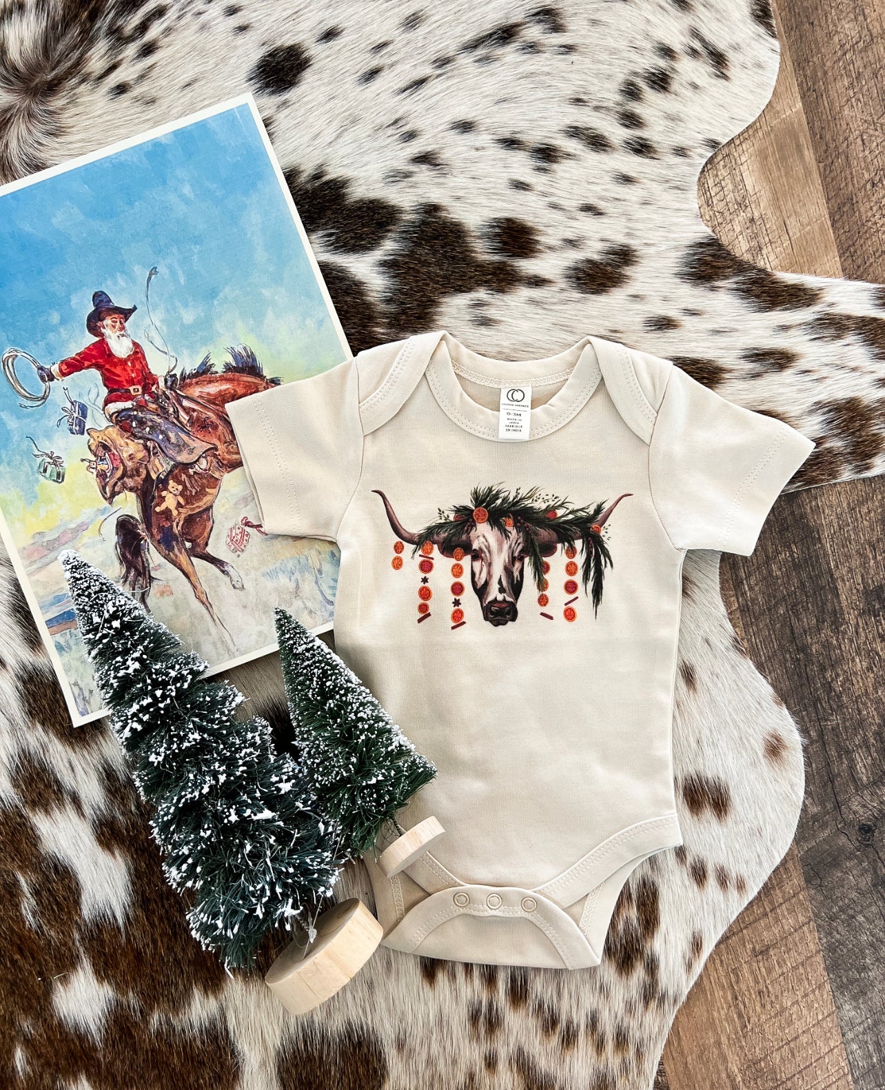 Orange Garland Longhorn Christmas Design (Onesie/Youth Tee)
