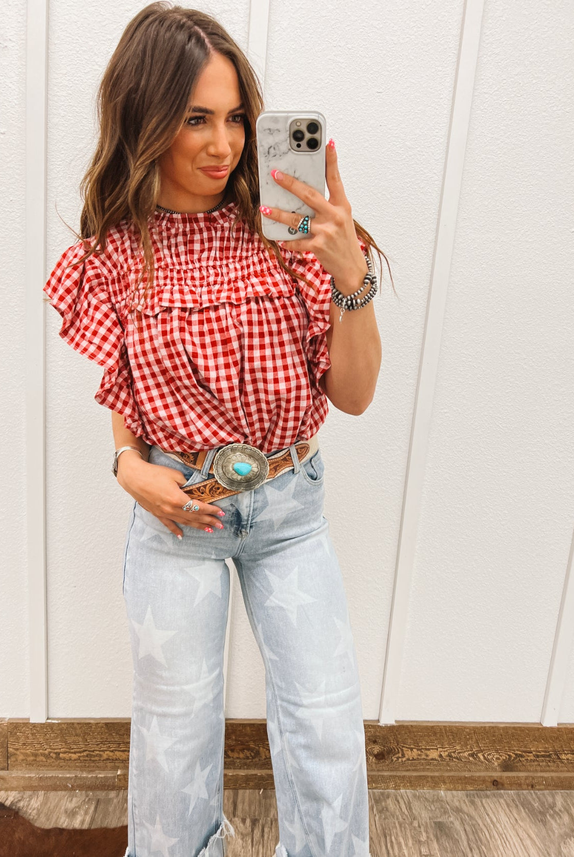 Lady Freedom Plaid Blouse(Red)