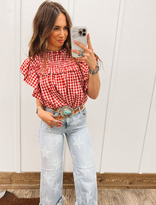 Lady Freedom Plaid Blouse(Red)